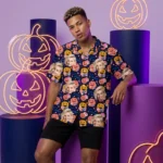 custom face logo halloween pumpkin hawaiian shirt cute pumpkin shirt f design