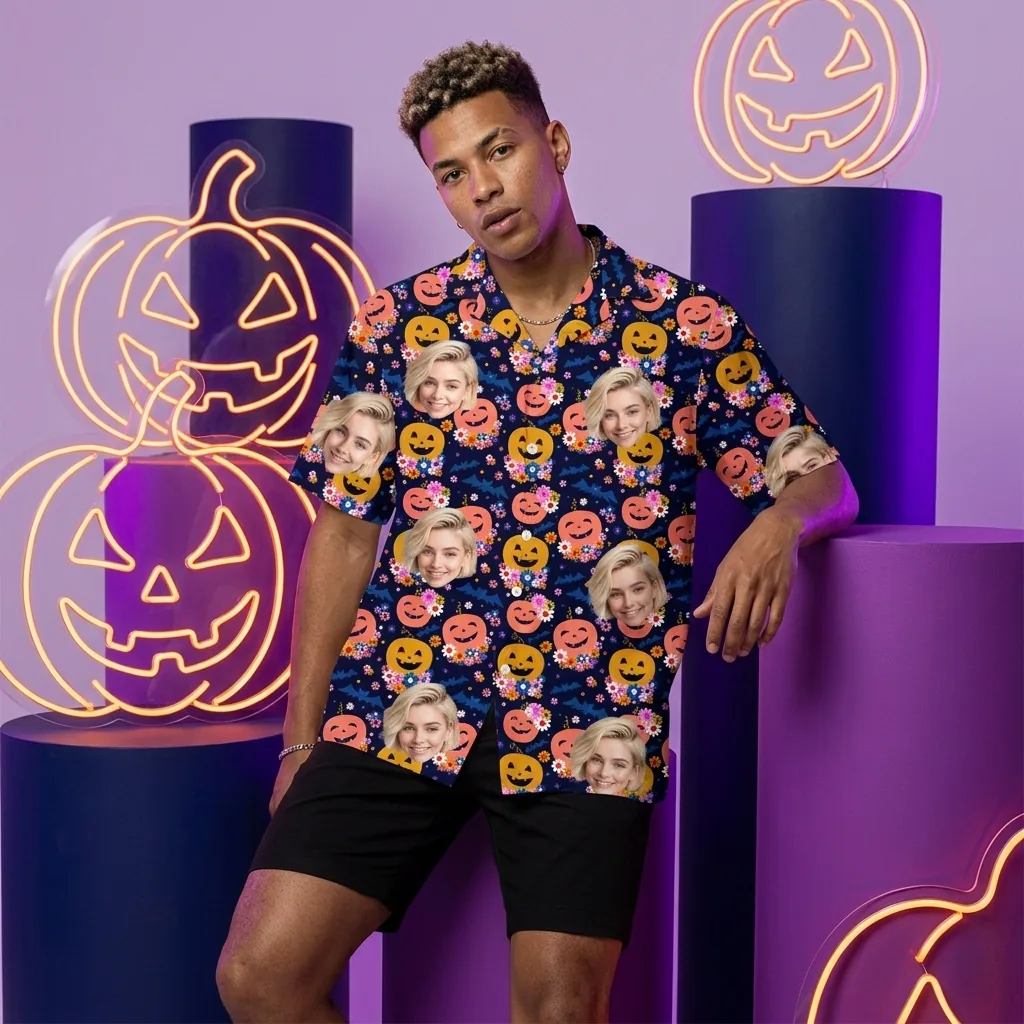 custom face logo halloween pumpkin hawaiian shirt cute pumpkin shirt f 5 custom face logo halloween pumpkin hawaiian shirt cute pumpkin shirt f 5