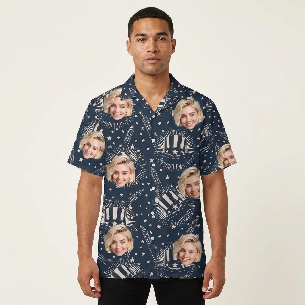 Custom Face & Logo Party USA Hawaiian Shirt | Patriotic Independence Day Gift for Men & Women - view 5 Custom Face & Logo Party USA Hawaiian Shirt | Patriotic Independence Day Gift for Men & Women - view 5