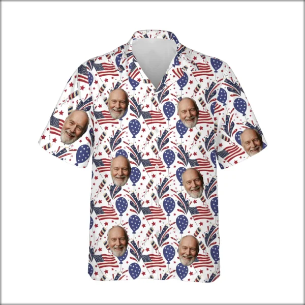 Custom Face & Logo Party USA Hawaiian Shirt | Patriotic Independence Day Gift for Men & Women