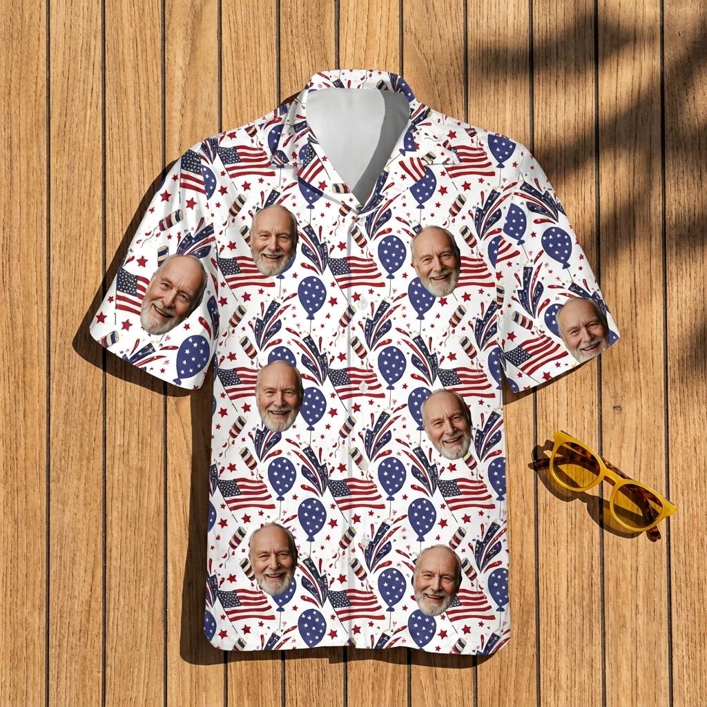 Custom Face & Logo Party USA Hawaiian Shirt | Patriotic Independence Day Gift for Men & Women - view 3 Custom Face & Logo Party USA Hawaiian Shirt | Patriotic Independence Day Gift for Men & Women - view 3