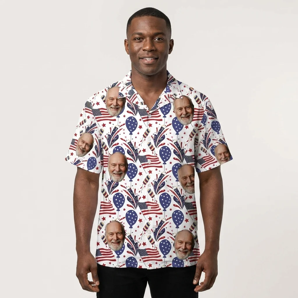 Custom Face & Logo Party USA Hawaiian Shirt | Patriotic Independence Day Gift for Men & Women - view 5 Custom Face & Logo Party USA Hawaiian Shirt | Patriotic Independence Day Gift for Men & Women - view 5