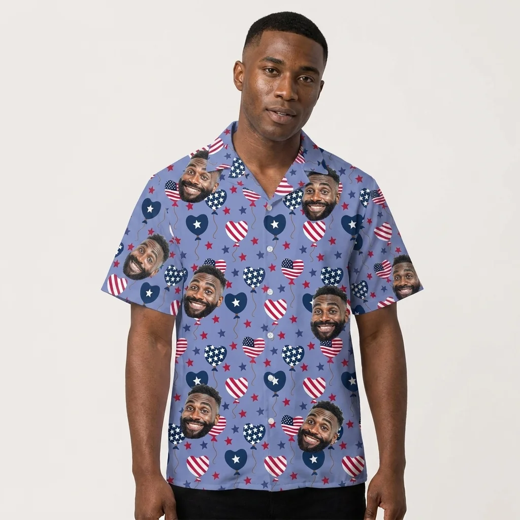 Custom Face & Logo Party USA Hawaiian Shirt | Perfect 4th of July & Patriotic Celebration - view 5 Custom Face & Logo Party USA Hawaiian Shirt | Perfect 4th of July & Patriotic Celebration - view 5
