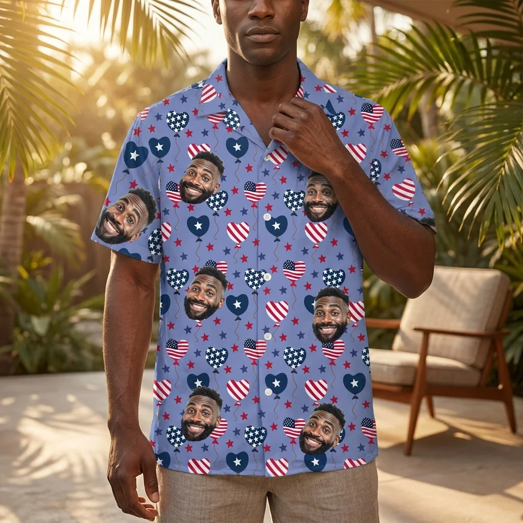 Custom Face & Logo Party USA Hawaiian Shirt | Perfect 4th of July & Patriotic Celebration - view 6 Custom Face & Logo Party USA Hawaiian Shirt | Perfect 4th of July & Patriotic Celebration - view 6