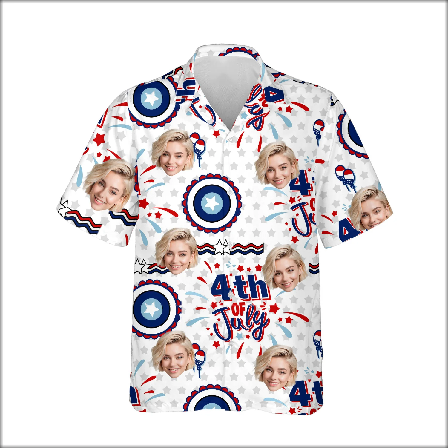 Custom Face & Logo Party USA Hawaiian Shirt | Red White & Blue Beach Shirt for BBQs & Parades Custom Face & Logo Party USA Hawaiian Shirt | Red White & Blue Beach Shirt for BBQs & Parades