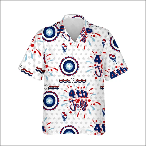 Custom Face & Logo Party USA Hawaiian Shirt | Red White & Blue Beach Shirt for BBQs & Parades - view 2
