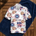 Custom Face & Logo Party USA Hawaiian Shirt | Red White & Blue Beach Shirt for BBQs & Parades