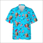 Custom Face & Logo Party USA Hawaiian Shirt | Red White & Blue Beach Shirt for BBQs & Parades