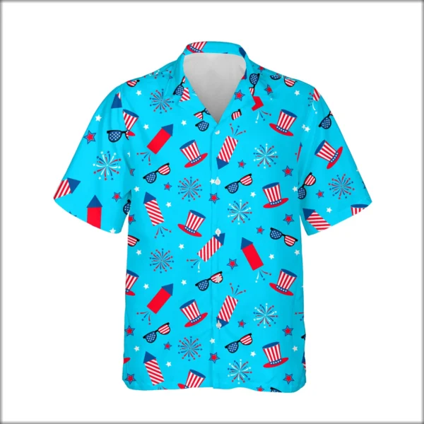 Custom Face & Logo Party USA Hawaiian Shirt | Red White & Blue Beach Shirt for BBQs & Parades - view 2