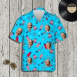 Custom Face & Logo Party USA Hawaiian Shirt | Red White & Blue Beach Shirt for BBQs & Parades