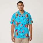 Custom Face & Logo Party USA Hawaiian Shirt | Red White & Blue Beach Shirt for BBQs & Parades