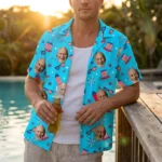 Custom Face & Logo Party USA Hawaiian Shirt | Red White & Blue Beach Shirt for BBQs & Parades