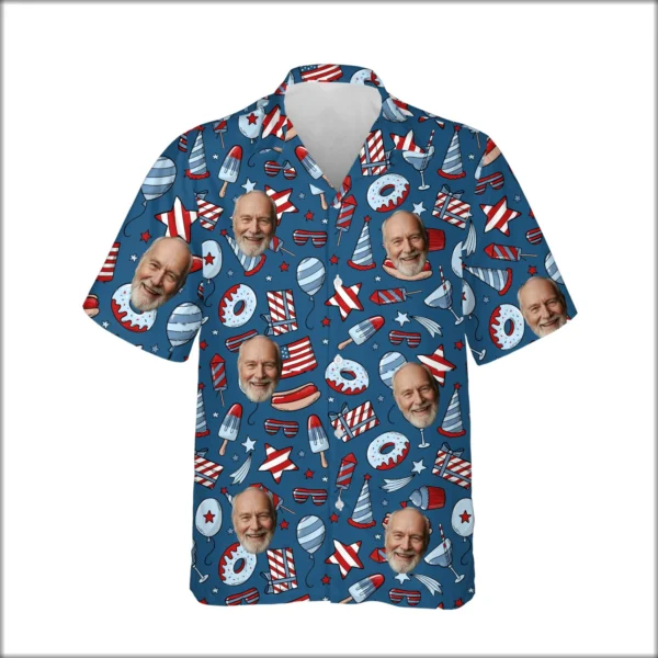 Custom Face & Logo Party USA Hawaiian Shirt | Star-Spangled Summer Shirt for Patriotic Crews