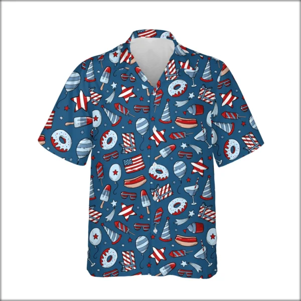 Custom Face & Logo Party USA Hawaiian Shirt | Star-Spangled Summer Shirt for Patriotic Crews - view 2