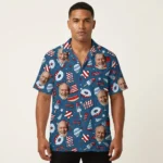 Custom Face & Logo Party USA Hawaiian Shirt | Star-Spangled Summer Shirt for Patriotic Crews