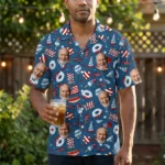 Custom Face & Logo Party USA Hawaiian Shirt | Star-Spangled Summer Shirt for Patriotic Crews