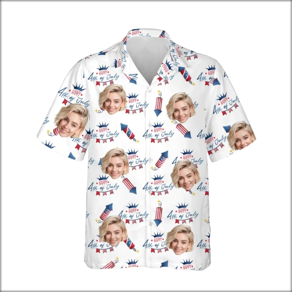 Custom Face & Logo Party USA Hawaiian Shirt | Star-Spangled Summer Shirt for Patriotic Crews