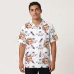 Custom Face & Logo Party USA Hawaiian Shirt | Star-Spangled Summer Shirt for Patriotic Crews