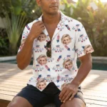 Custom Face & Logo Party USA Hawaiian Shirt | Star-Spangled Summer Shirt for Patriotic Crews