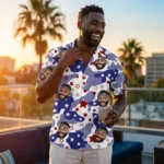Custom Face & Logo Party USA Hawaiian Shirt | USA Flag Aloha Shirt for July 4th Parties