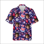 Custom Face & Logo Party USA Hawaiian Shirt | USA Flag Aloha Shirt for July 4th Parties