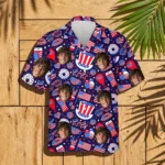 Custom Face & Logo Party USA Hawaiian Shirt | USA Flag Aloha Shirt for July 4th Parties