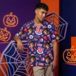 Custom Face & Logo Party USA Hawaiian Shirt | USA Flag Aloha Shirt for July 4th Parties