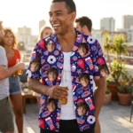 Custom Face & Logo Party USA Hawaiian Shirt | USA Flag Aloha Shirt for July 4th Parties