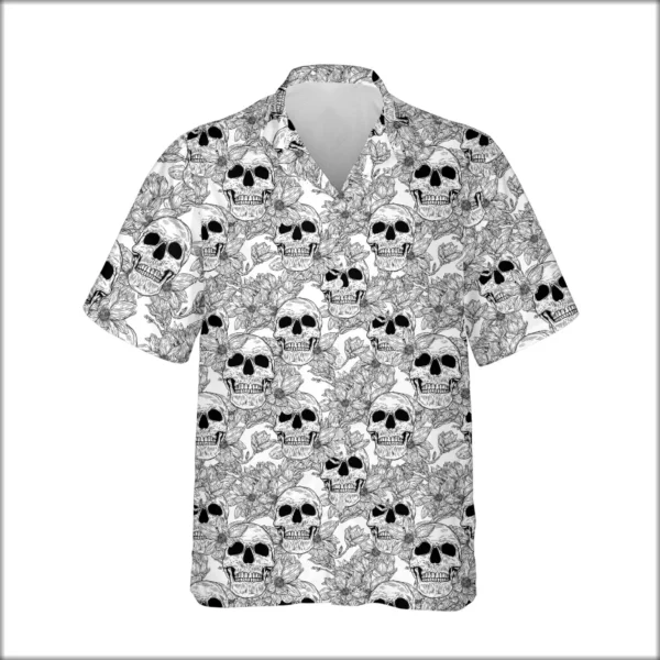 Custom Face & Logo Surf Skeleton Hawaiian Shirt | Edgy Skull Hawaiian Shirt for Summer & Halloween - view 2