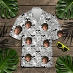 Custom Face & Logo Surf Skeleton Hawaiian Shirt | Edgy Skull Hawaiian Shirt for Summer & Halloween
