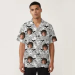 Custom Face & Logo Surf Skeleton Hawaiian Shirt | Edgy Skull Hawaiian Shirt for Summer & Halloween