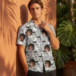 Custom Face & Logo Surf Skeleton Hawaiian Shirt | Edgy Skull Hawaiian Shirt for Summer & Halloween