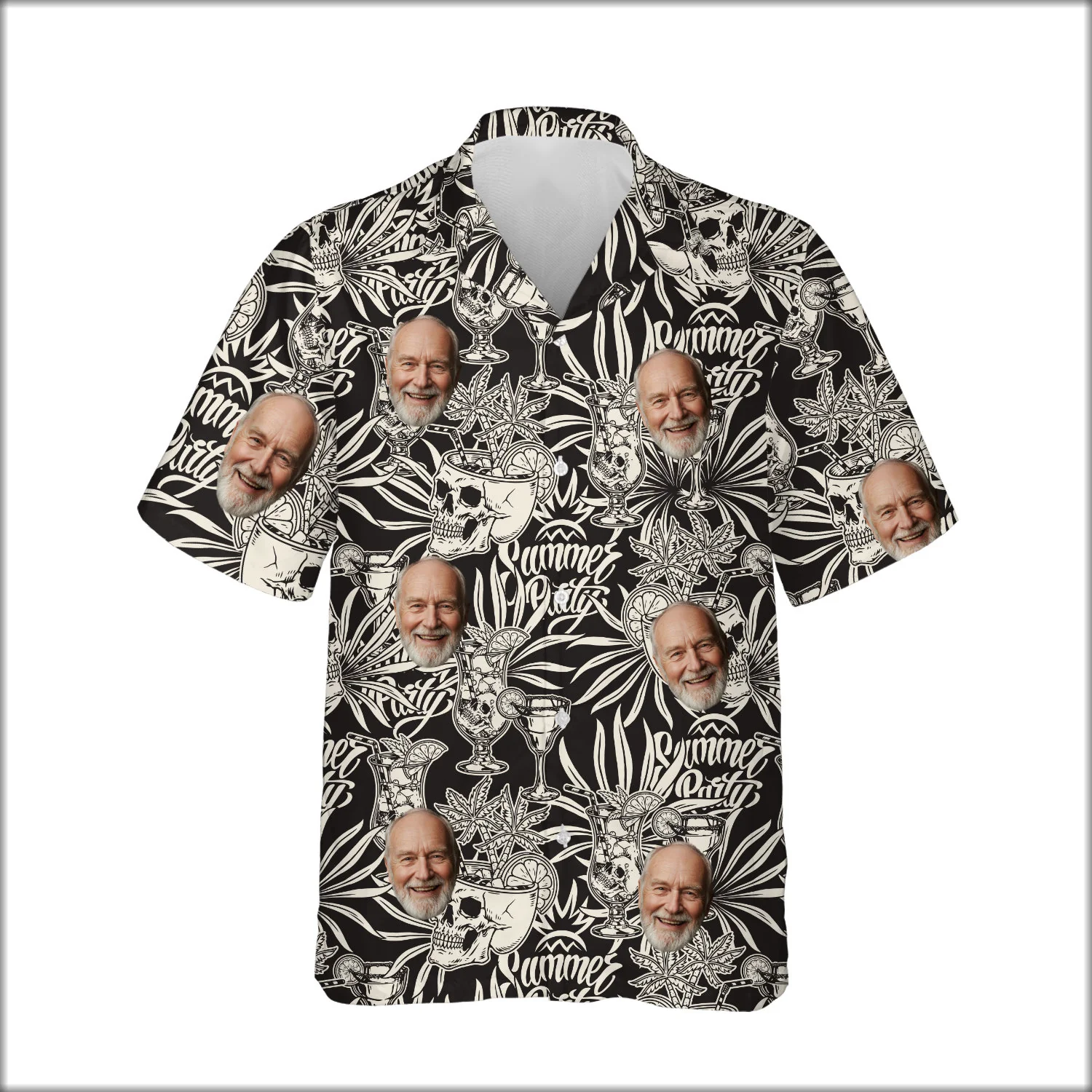 Custom Face & Logo Surf Skeleton Hawaiian Shirt | Gothic Surf Vibes Shirt for Men & Women Custom Face & Logo Surf Skeleton Hawaiian Shirt | Gothic Surf Vibes Shirt for Men & Women