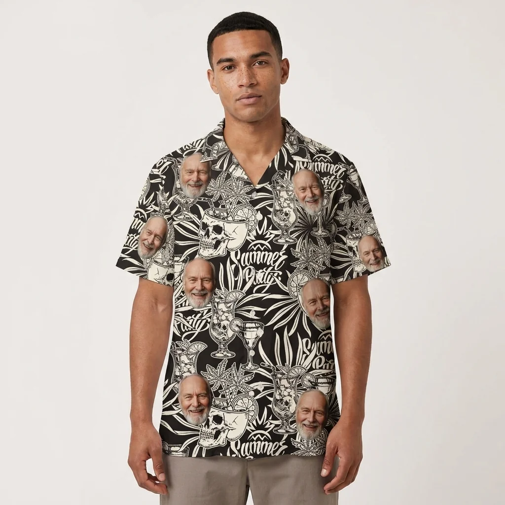 Custom Face & Logo Surf Skeleton Hawaiian Shirt | Gothic Surf Vibes Shirt for Men & Women - view 5 Custom Face & Logo Surf Skeleton Hawaiian Shirt | Gothic Surf Vibes Shirt for Men & Women - view 5
