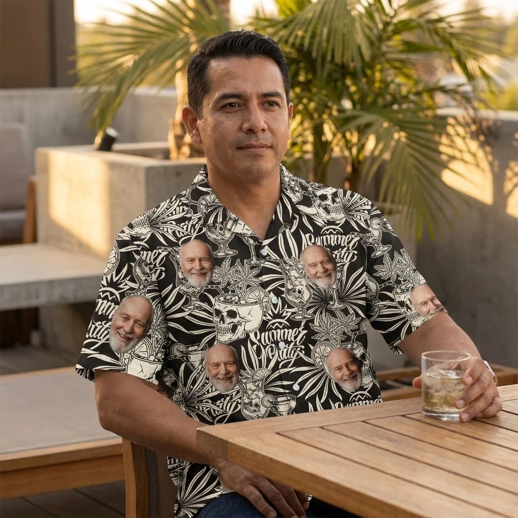 Custom Face & Logo Surf Skeleton Hawaiian Shirt | Gothic Surf Vibes Shirt for Men & Women - view 6 Custom Face & Logo Surf Skeleton Hawaiian Shirt | Gothic Surf Vibes Shirt for Men & Women - view 6
