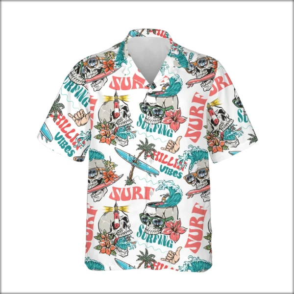 Custom Face & Logo Surf Skeleton Hawaiian Shirt | Gothic Surf Vibes Shirt for Men & Women - view 2