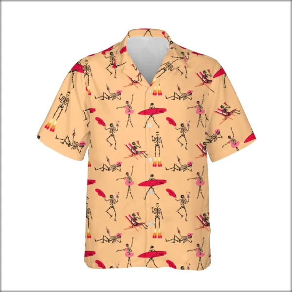 Custom Face & Logo Surf Skeleton Hawaiian Shirt | Great for Halloween Parties & Beach Crews - view 2
