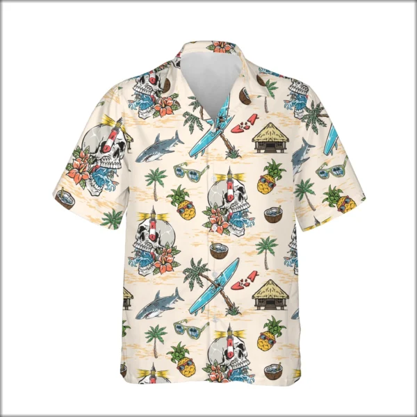 Custom Face & Logo Surf Skeleton Hawaiian Shirt | Skeleton Surfer Beach Shirt for Themed Events - view 2