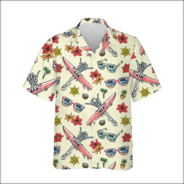 Custom Face & Logo Surf Skeleton Hawaiian Shirt | Spooky Surf Skull Aloha Shirt for Bold Wearers - view 2