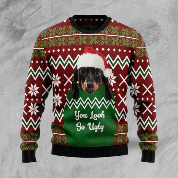 dachshund you look so ugly ugly christmas sweater cool xmas clothes.webp