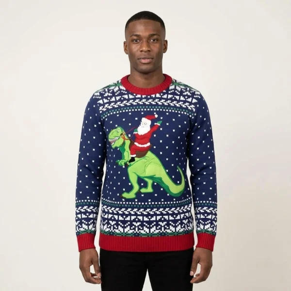 Dinosaur And Santa Ugly Christmas Sweater Chri