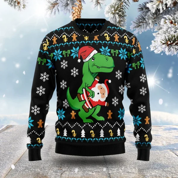 dinosaur and santa ugly christmas sweater cute christmas clothes gift.webp