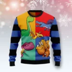 Dinosaur Color Ugly Christmas Sweater Cute Xmas Clothes Gift