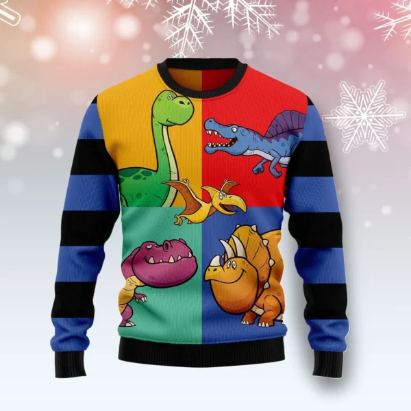 dinosaur color ugly christmas sweater cute xmas clothes gift.webp