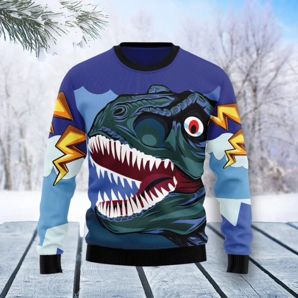 dinosaur face ugly christmas sweater cute xmas apparel best gift.webp