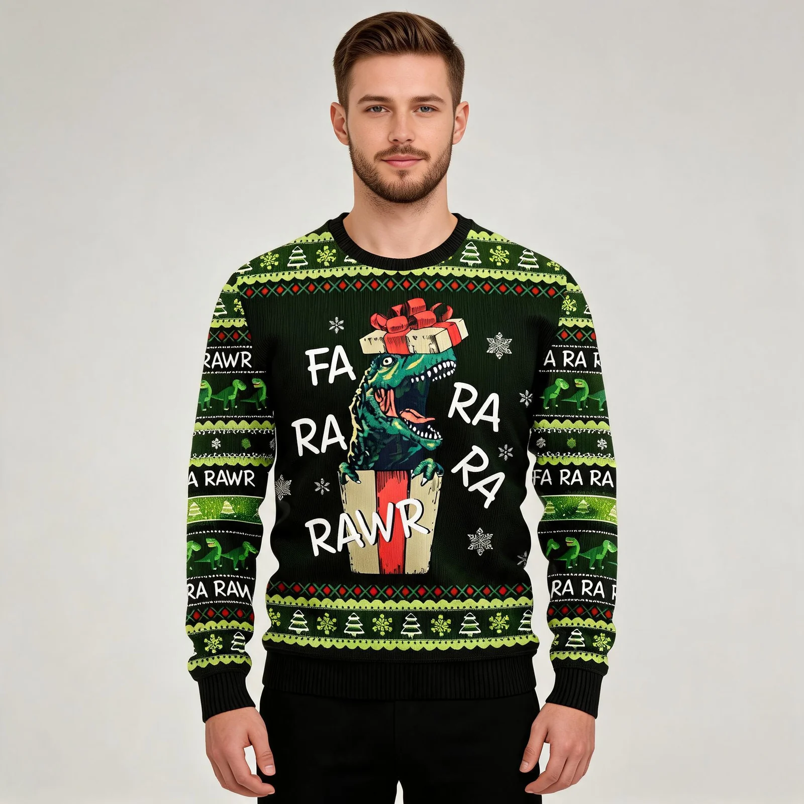 Dinosaur Gift Farararara Ugly Christmas Sweater Merry Xmas Clothing Dinosaur Gift Farararara Ugly Christmas Sweater Merry Xmas Clothing worn by a model