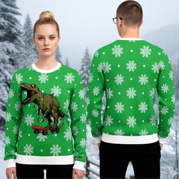 dinosaur on skateboard ugly christmas sweater christmas clothing gift.webp
