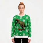Dinosaur On Skateboard Ugly Christmas Sweater