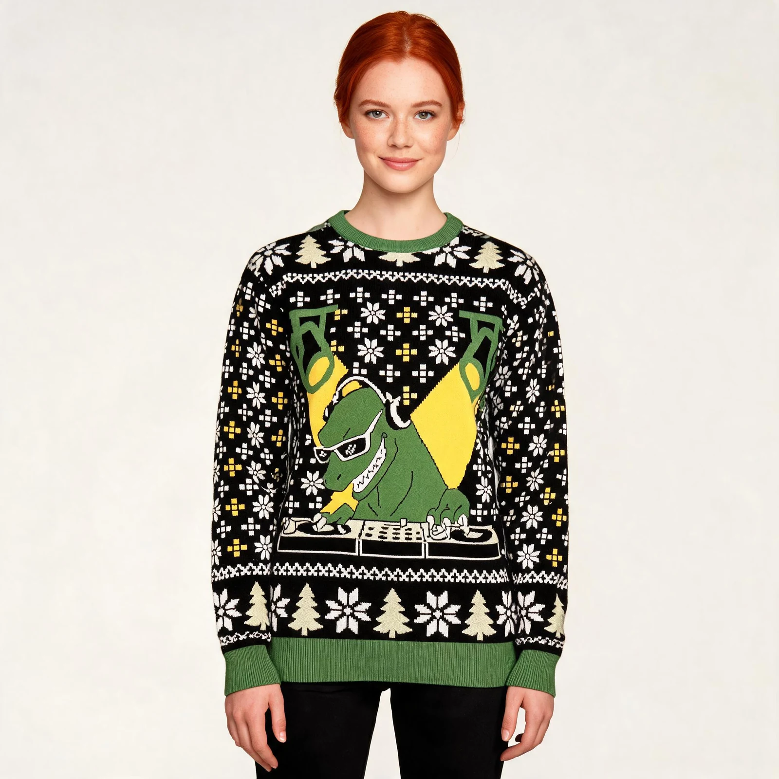 Dj T Rex Dinosaur Ugly Christmas Sweater Anima Dj T Rex Dinosaur Ugly Christmas Sweater Anima