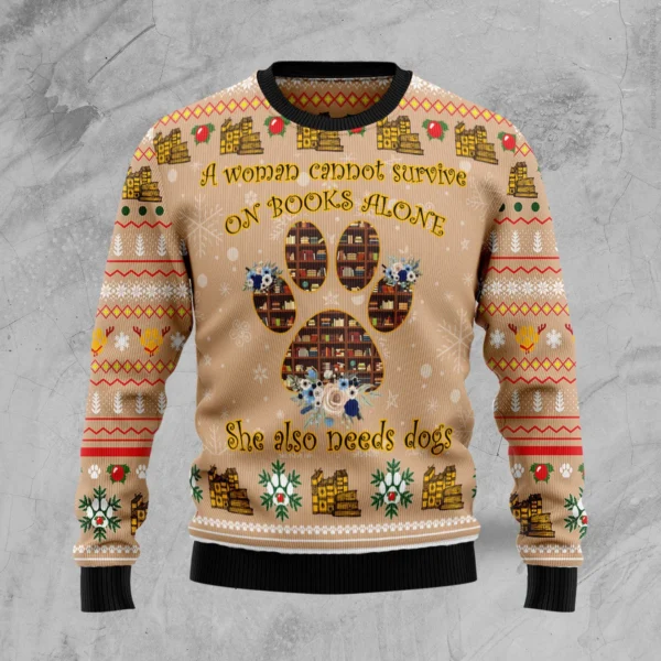 dog and book lover ugly holiday sweater merry xmas clothes christmas.webp